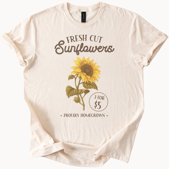 Fresh Cut Sunflowers Graphic Shirt Botanical Floral Sunflower TShirt Top - Picture 1 of 6